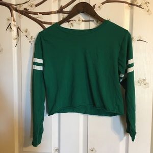 On Fire - Green Cropped Long Sleeve Football Tee